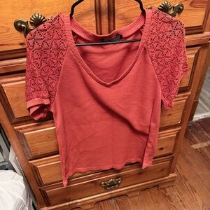 Women's Crochet Sleeve Knit Top - Rust